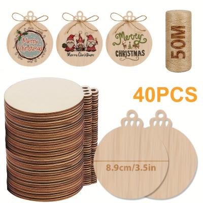 Jute Rope 3.5 Inch DIY Wooden Christmas Ornaments Pre Drilled Wood Slices Crafts Holiday Hanging Decorations