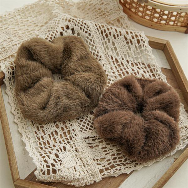 Mink hair fur ins influencer lady winter scrunchies fluffy large hair bands headwear whoelsales