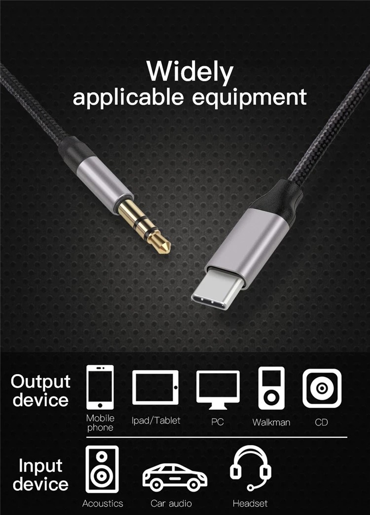 тип кабеля c заряжателя USB 24g 100cm к кабелю 3.5mm аудио вспомогательному Джек