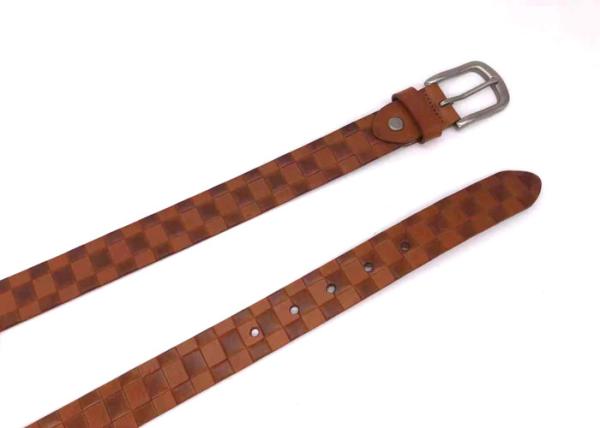 Embossed One Piece Full Grain Leather Belt With Alloy Buckle