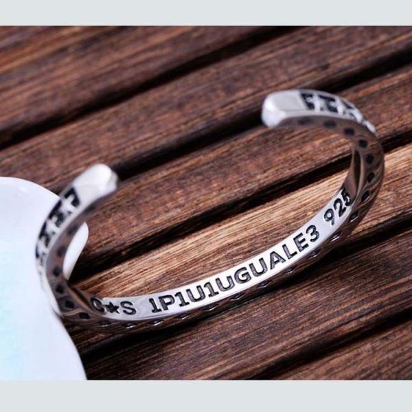 Vintage Black Rhodium Plated Thai 925 Sterling Silver Star Bangle Bracelet(XH057344W)