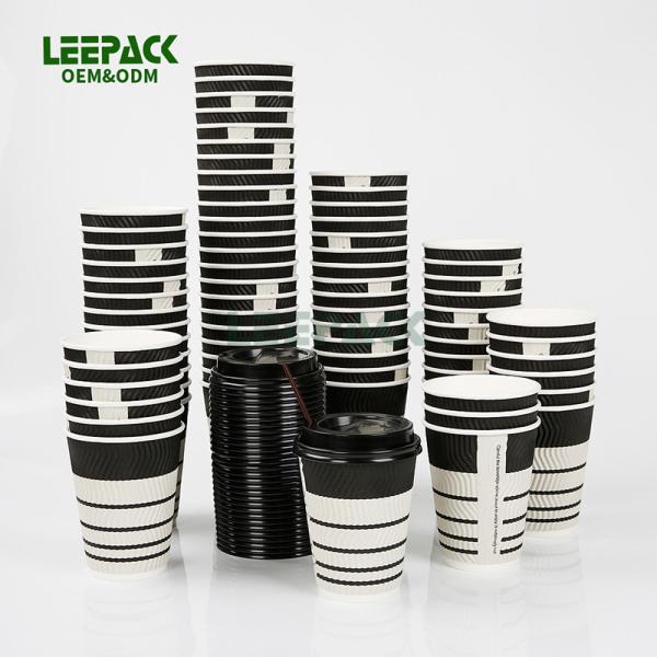 12oz disposable ripple wall paper cup for hot drink,pe COATED COFFEE PAPER CUP WITH LIDS