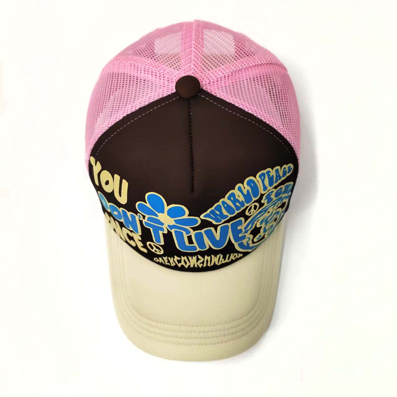 Two Tone Mesh Foam Custom 3D Embroidery Trucker Hats Powder Puff Print Special Mixed Colors