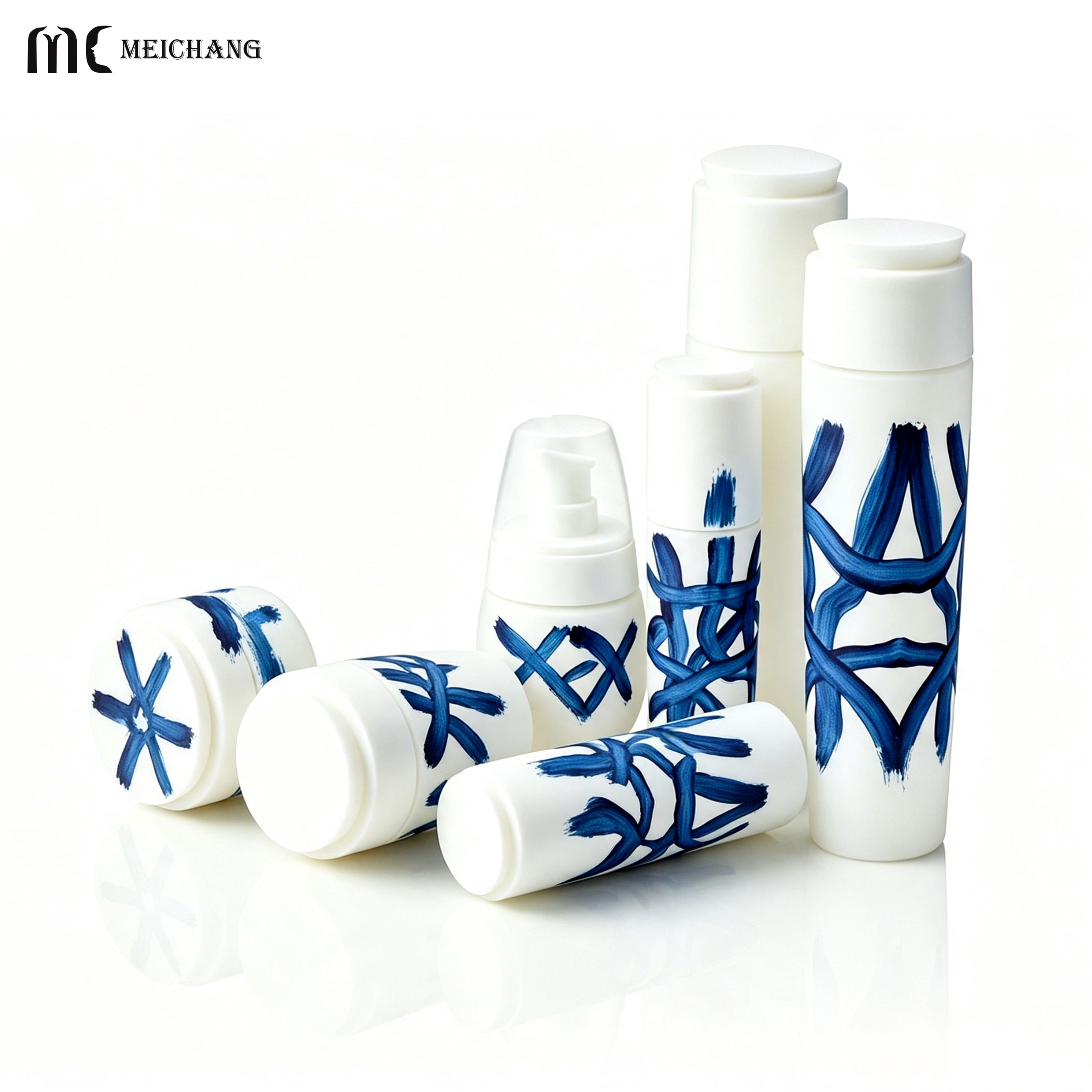 30g/50g/30ml/50ml/90ml/110ml Premium Glass Skincare Packaging Set with Creative Caps Multi-Size Glass Bottles & Cream Jars(MC-326)