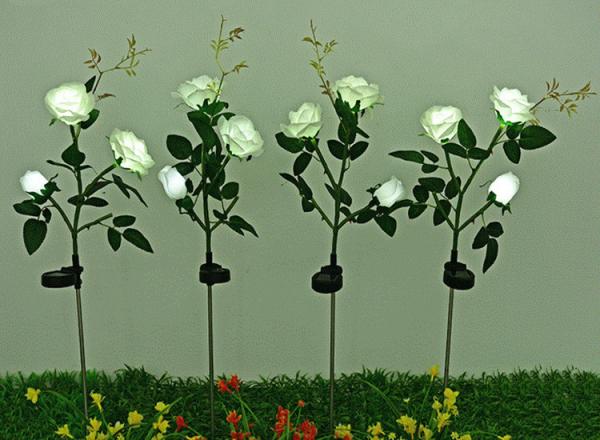 Solar three heads rose lights Ground decoration lawn lamp