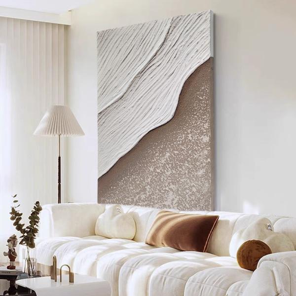 Pintura en relieve 3D creativa Medio aceite pintado a mano Tectura de olas marinas Pintura de arenisca Decoración de hogares modernos Arte artesanal de pared