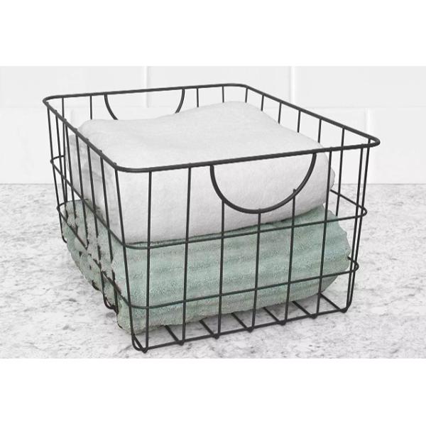 Black Metal 2.5mm Wire Mesh Storage Baskets Kitchen Bathroom Living Room