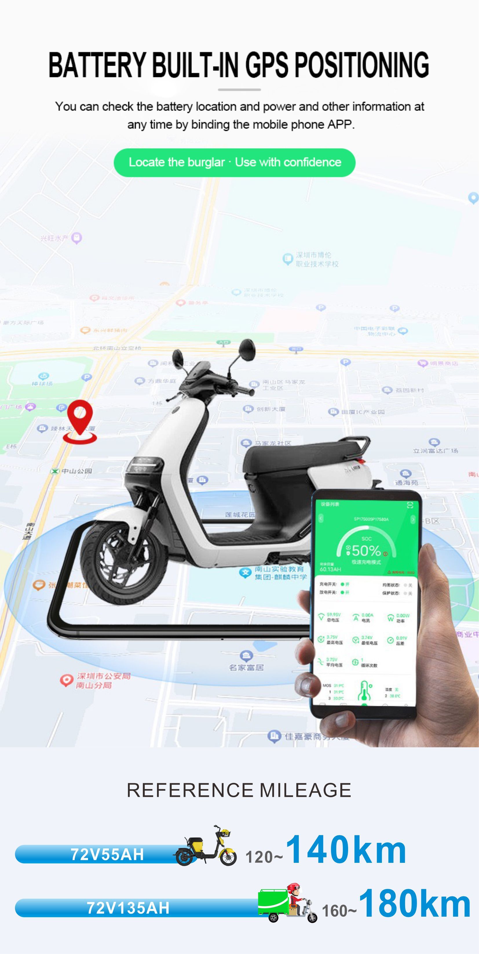 Electric Motorcycle Lithium Battery 48V 60V 72V Fast Charging