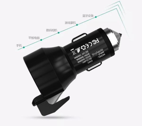 Black Universal USB Car Charger With LED Display For GPS 12 Months Warranty