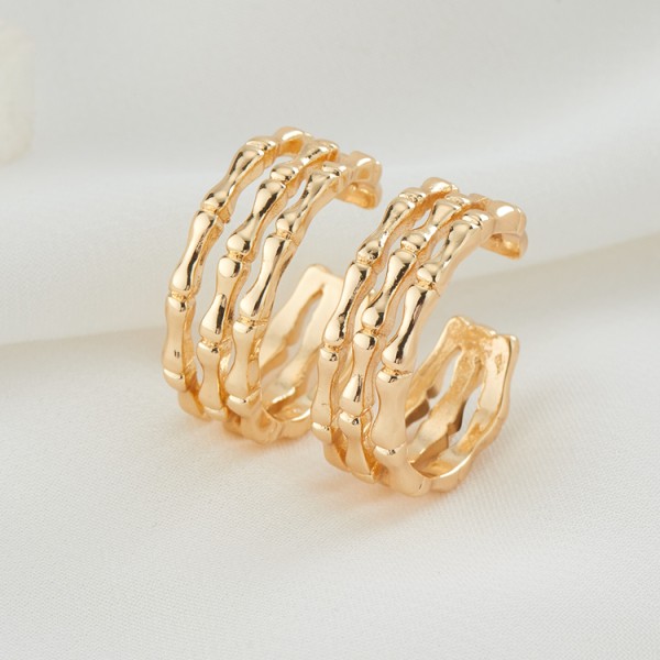2024 Hot Selling Women's Ring Personalized Fashion 14K Gold Plated Triple Hollow Bamboo Open Ring