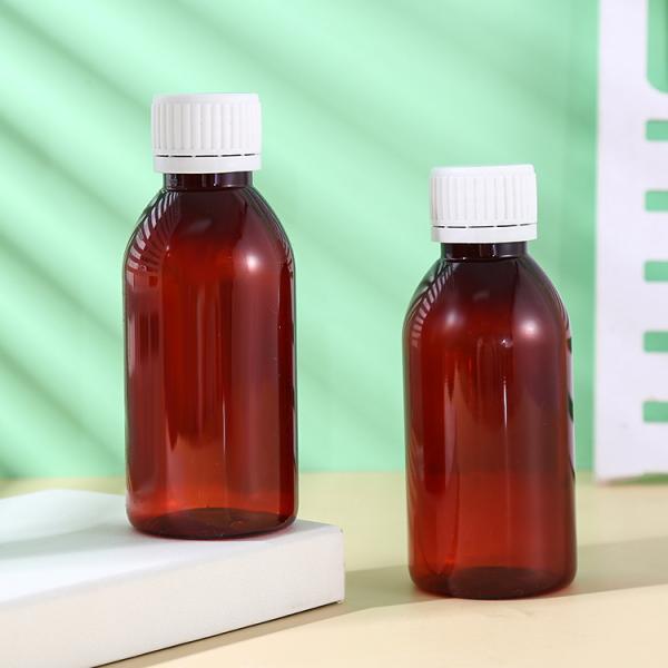 2oz 4oz 8oz 12oz16oz Oval Bottle PET Amber Container Cough Syrup Bottle Medicine Liquid Oral Plastic Bottles with Childproof Cap
