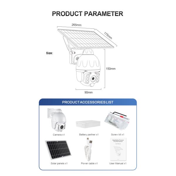 Батарея камеры PIR IP66 1080P HD купола WIFI IP панели солнечных батарей 2MP PTZ TUYA умная