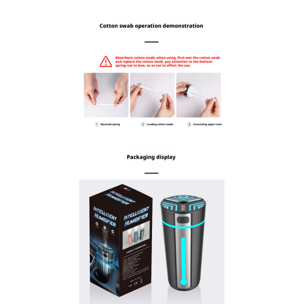 300ml Capacity Ultrasonic Car Humidifier With AI Scent Spray 36db Noise Level