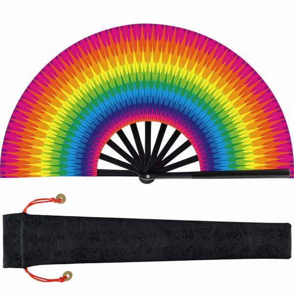[I AM YOUR FANS] Custom Promotional Large Rave Nylon Fabric Clack Fan Hand Held Folding Fans for Advertisement