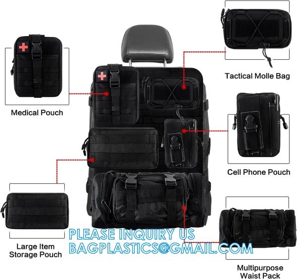 Universal Tactical Seat ​Back Organizer Vehicle Molle Panel Organizer Storage Bag With Detachable Molle Pouch
