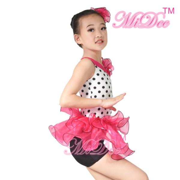 Children'S Dance Costumes Black Polka Dots Top Biketard Ballet Dance Costume