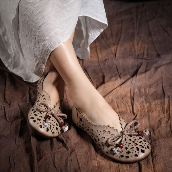 S414 New Style Women'S Shoes Hollow Retro Sweet Flat Bottom Women'S Shoes Bowknot Soft Sole Shoes Manufacturers