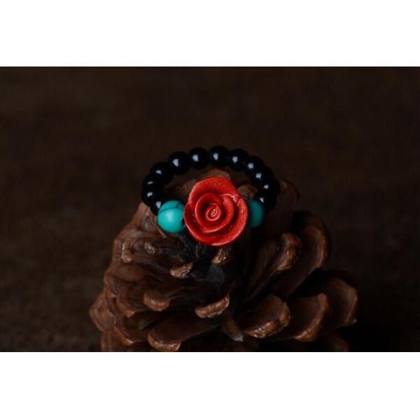 Ethnic Chinese style jewelry retro classic roses carved lacquer ring