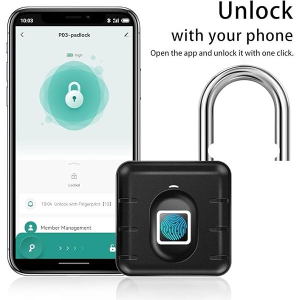 IP67 Waterproof USB Rechargeable Security Smart Fingerprint Padlock Zinc Alloy+ABS 304 Stainless Steel Shackle Eco-Friendly Tuya