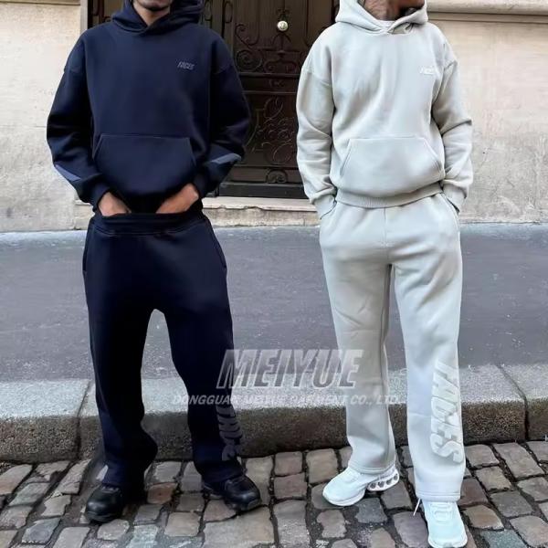 Custom Clothing Manufacturers Pullover Embroidery logo Hoodie Puff Print Stacked Baggy Sweatpants Cotton Tracksuit Set