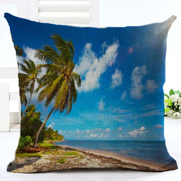 Beach Throw Pillow Covers Seaside Tropical Coconut Palm Beach Chair Summer Decorative Cushion Covers Pillowcase（Seaside）
