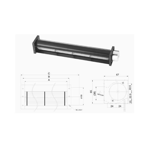 50mm X 190mm DC FAN For Industrial Cooling , CE ROHS Certificated Elevator Cross Flow Fans With Aluminum Impeller