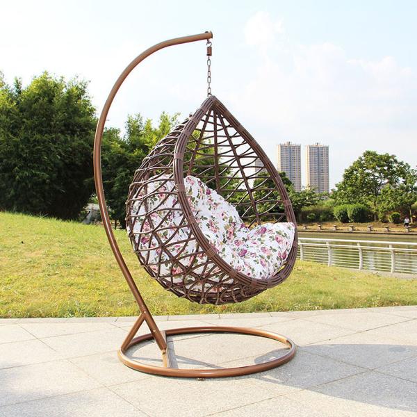 Waterproof Outdoor Wicker Furniture Swing Chair in Water Drop Shape with Metal Frame
