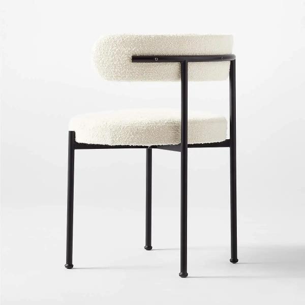 Adjustable White Boucle Dining Chair with Metal Iron Legs Style Modern Kitchen Room Furniture
