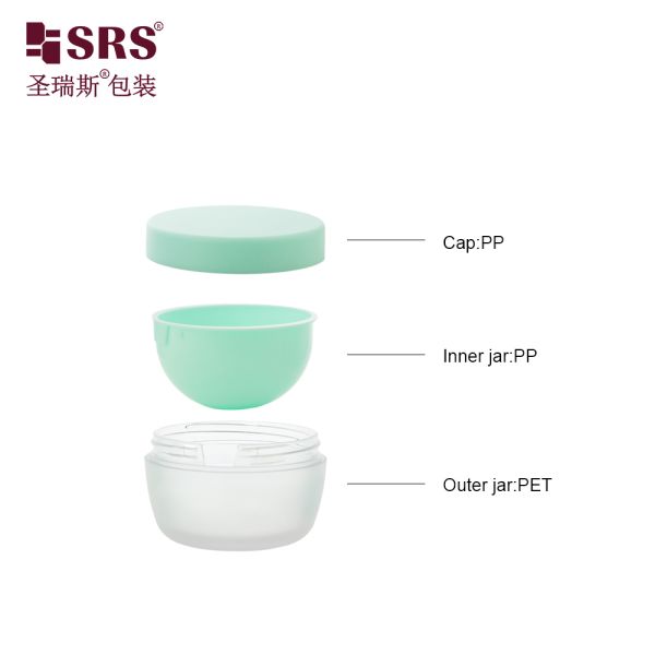 SRSJS 50g Special Shape PET Double Wall Cream Jar Container For Face Cream Customize Painting Frosted Matte Finished Jars
