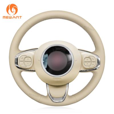 Custom Hand Sewing Beige Artificial Leather Steering Wheel Cover for Fiat 500 2015-2021 500C 2016 2017 2018 2019 2020-2021