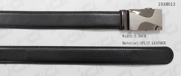 Black Split Leather Automatic Buckle Belt With Black Nickel Satin Zinc Alloy Buckle