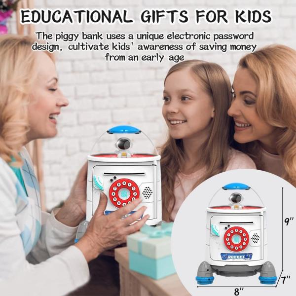 Kids ABS Material Pink And Blue Color Rocket Piggy Bank For Educational