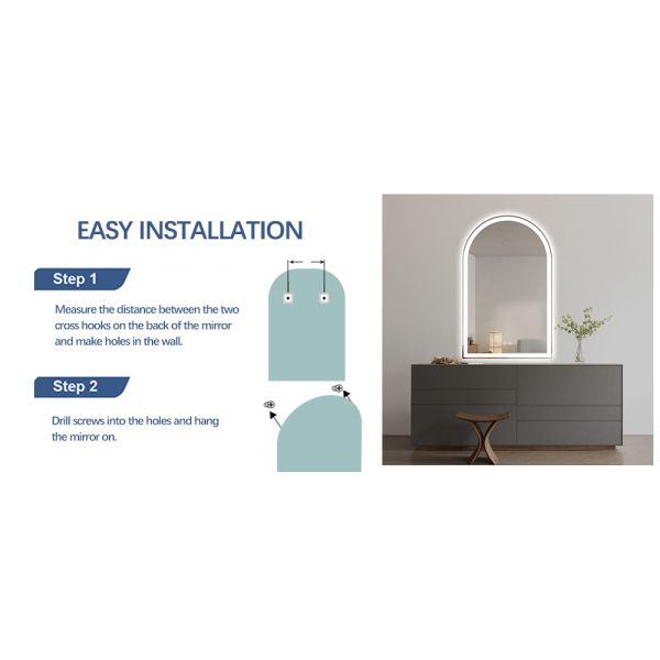 LED Light Backlit Arch Bathroom Mirror , Asymmetrical LED Bathroom Mirror