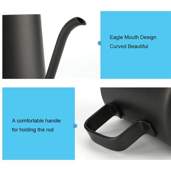 High End Matte Black Gooseneck Kettle  Long Mouth Kettle Teapot