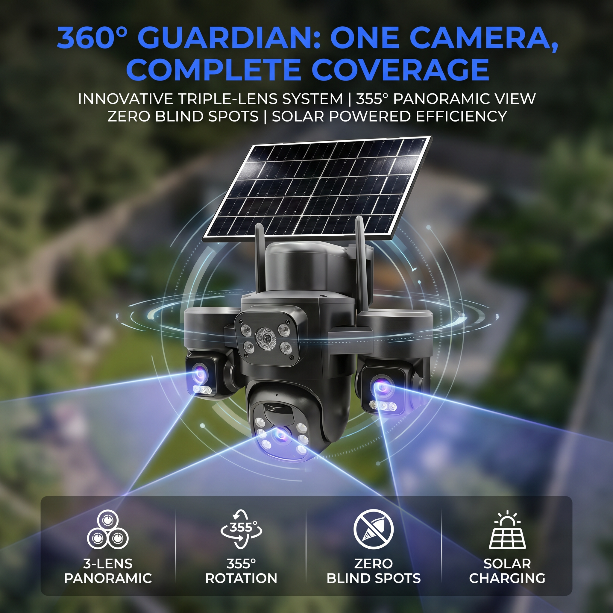 7.5W Solar Dome Camera, Built-in 8000mAh Battery, Full Wireless WiFi, Two-Way Audio, H.265 Encoding, High Performance CMOS Sensor for Outdoor Security