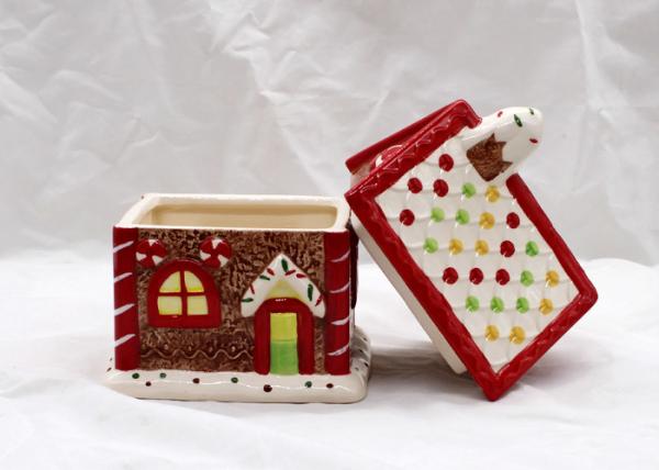 Cubby Design Ceramic Cookie Jar Dolomite Red Christmas Decoration Food Jar With Lid