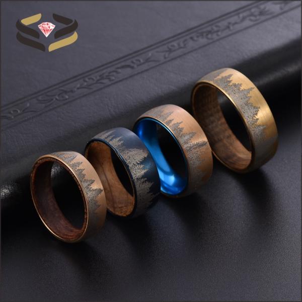 Anillo de madera de bosque para hombre, personalizado, con forro de madera de 8 mm, certificado de tasación de terceros