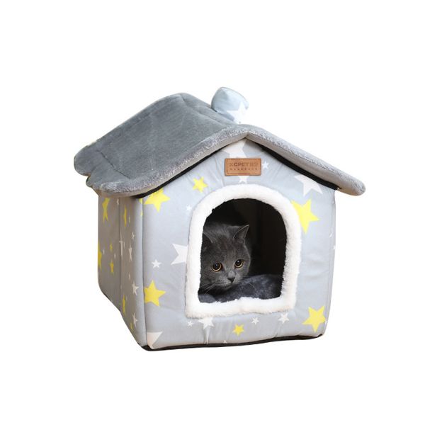 Cozy Wool Cat House Star Pattern Soft Warm Indoor Removable Washable Hand Wash Only Pet