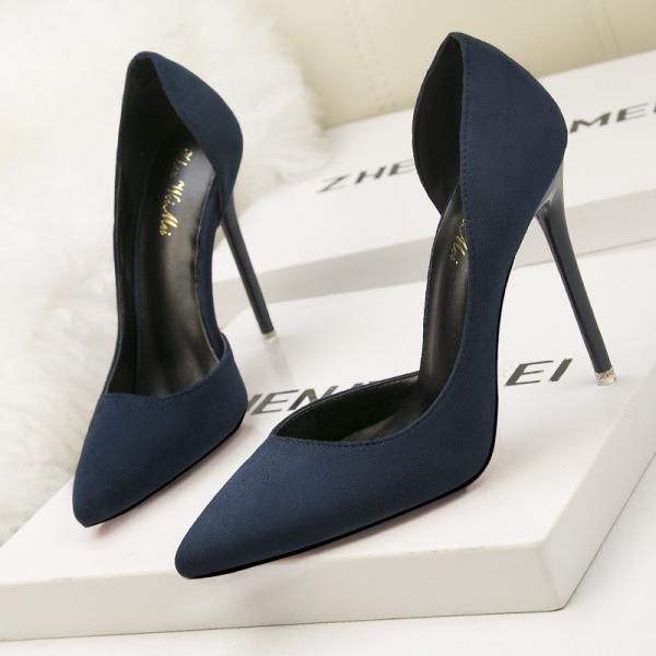 ZM020 8915-3 Korean Style Fashion Simple Stiletto High-Heeled Suede Thin, Shallow Mouth Pointed Side Sexy Hollow Single