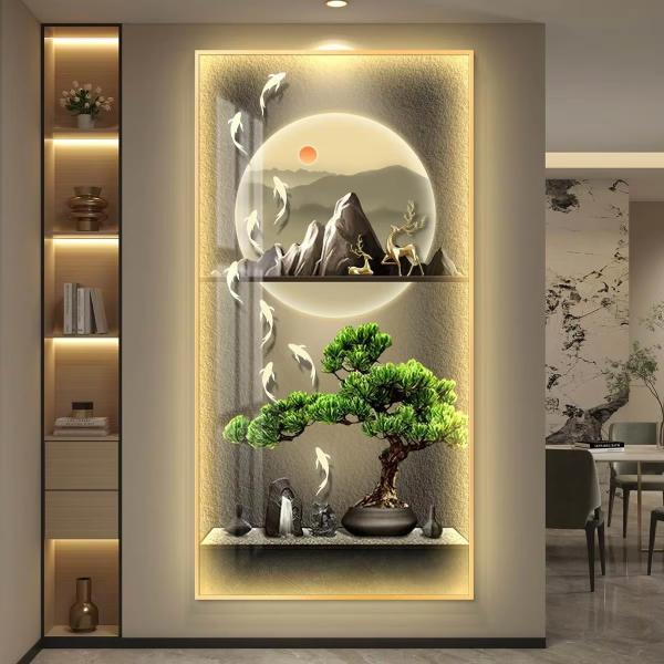 High End Led Wall Decorative Glass Wall Art Animal Artwork Crystal Porcelain Painting