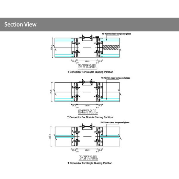 Горячая продажа акустический полный вид без рамы стеклянной стены париции толщиной 108 мм Алюминиевая рама + стекло двойной панель