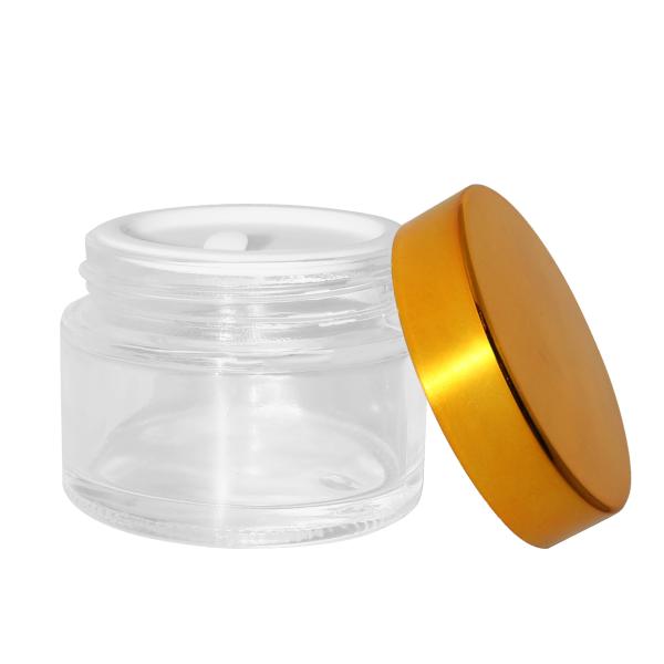 Mirror Finish Golden Colored Lid Transparent Glass Cream Jars 30g Portable Cosmetic Containers