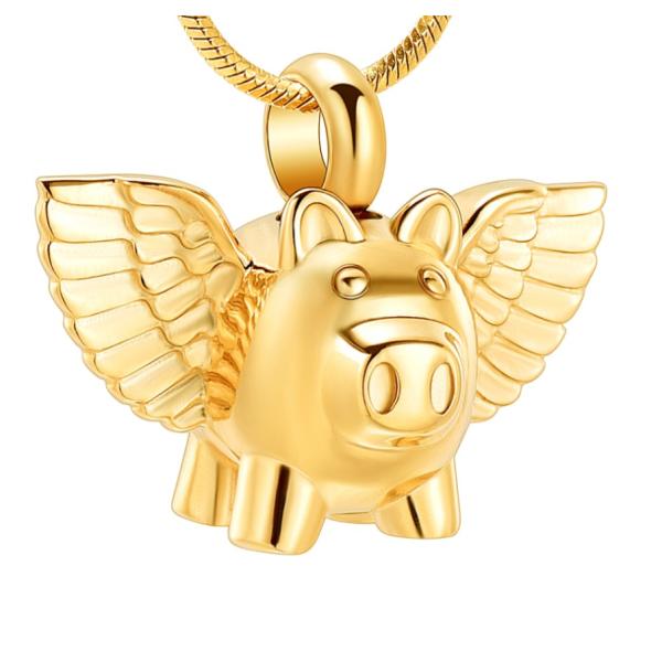 Unique Designs Cute Pig With Wings Funeral Keepsake Pendant Necklace Silver Rose Gold