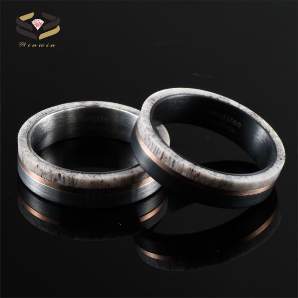 Jewelry 6mm Tungsten Band for Men Women Inlay Deer Antler Wedding Ring Other Diamond Shape and Pearl Type