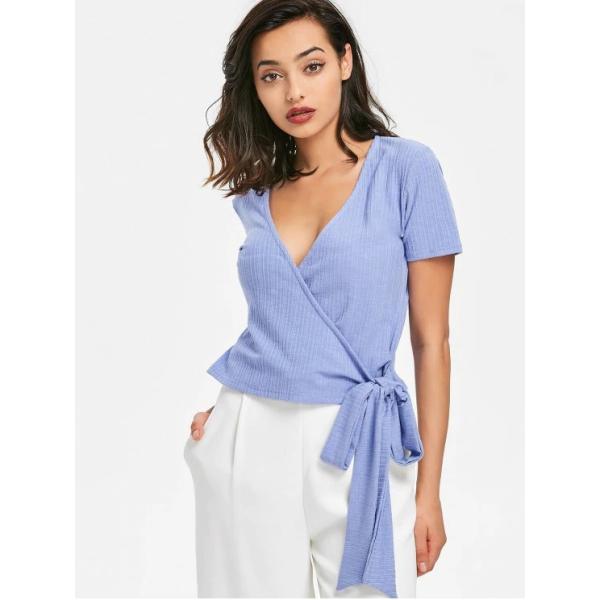 New Fashion Fitness Clothing Women Wrap Ribbed Top
