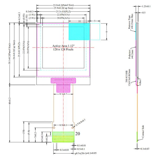 1.12 дюймовый графический OLED дисплейный модуль 128x128 точек SPI & I2C интерфейс