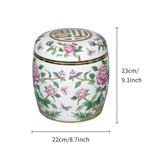 Porcelain Peony Design Adult Cremation Urn , Ceramic Urns For Human Ashes OEM