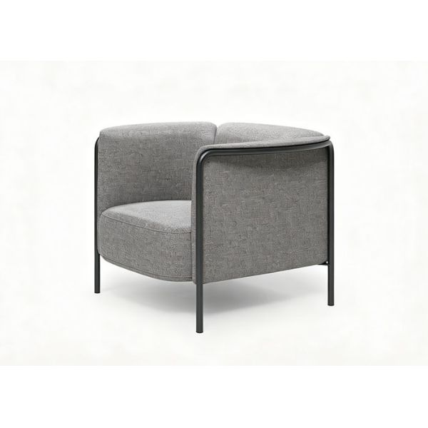 Barrel Shaped Commercial Fabric Leisure Chair Black Metal Frame For Hotel Office