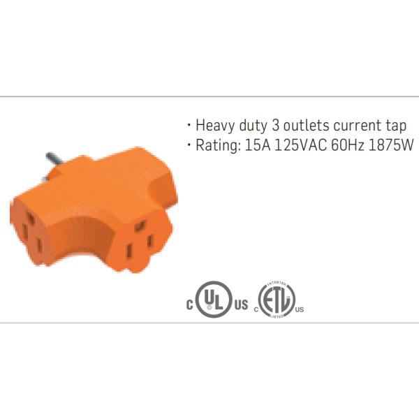SDK Network 15-amp Adapter 3 Grounding 1 to 3 Outlets Heavy Duty Nema 5-15p to Multiple Nema 5-15r Waterproof Multipurpose Extension Socket