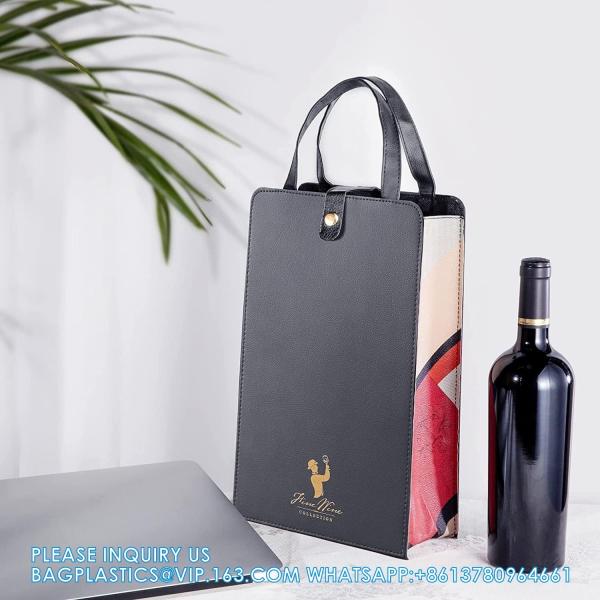 Wine Carrier Tote Bag, 2 Bottles Leather Wine Gift Bag, Reusable Champagne Bottle Bag For Wine Lover Gift Party Picnic